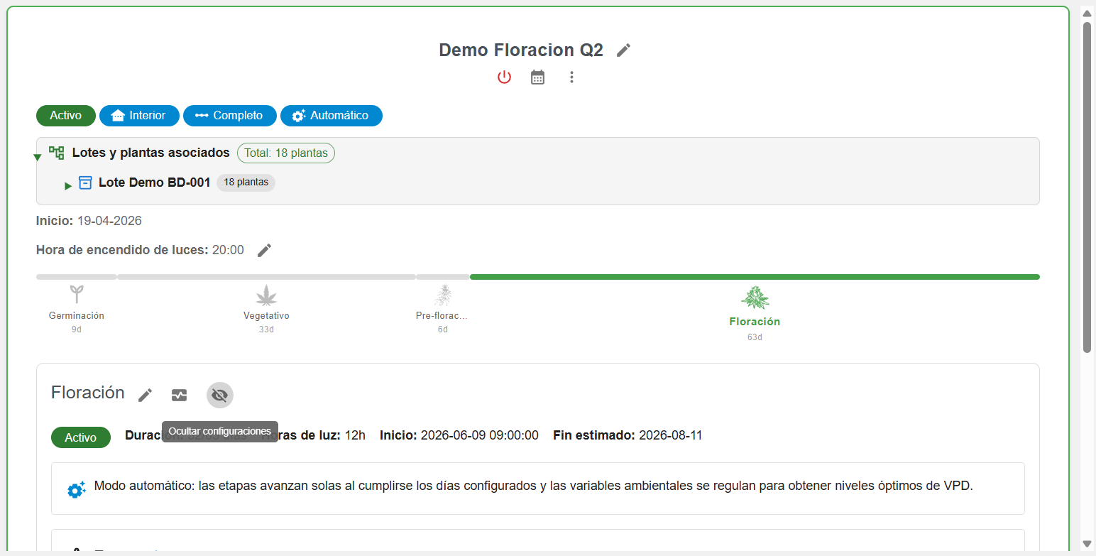 Gestión real de producción con ciclo, lotes y avance por etapas en Kultivo IA